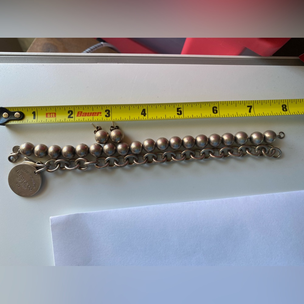 AUTH: Return to Tiffany tag bracelet / Bead bracelet / Bead Earrings